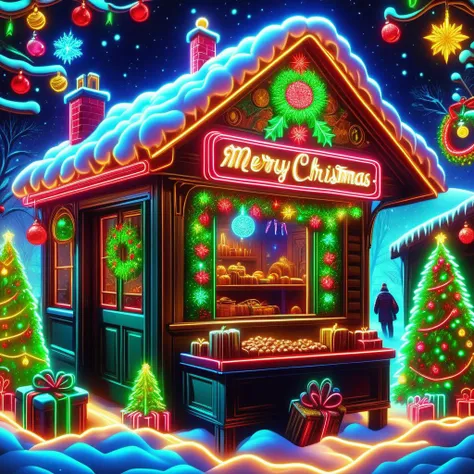 hyper detailed masterpiece, dynamic realistic digital art, awesome quality, DonMN30nChr1stGh0stsXL neon christmas market art, compassion, roasted chestnuts, nostalgic and reminiscent, farmhouse lighting, playing holiday-themed games  <lora:DonMN30nChr1stGh0stsXL-000009:1>