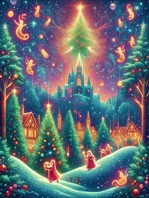 A magical Christmas wonderland, Maximilien Luce <lora:DonMN30nChr1stGh0stsXL:1> DonMN30nChr1stGh0stsXL