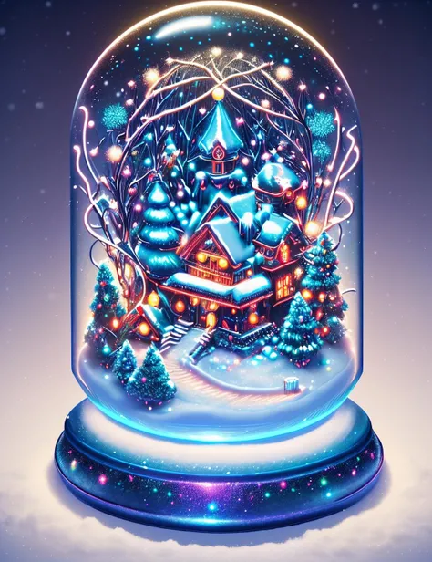 hyper detailed masterpiece, dynamic realistic digital art, awesome quality, DonMN30nChr1stGh0sts neon snow globe art, hope, baubles, grateful and thankful,full of anticipation and excitement,peaceful and serene, accent lighting,   <lora:DonMN30nChr1stm4s_v2-000006:0.7>