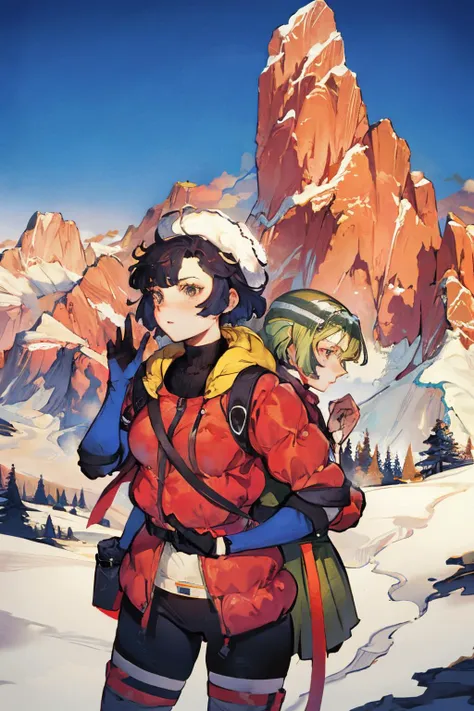 two women adventurers in the mountains