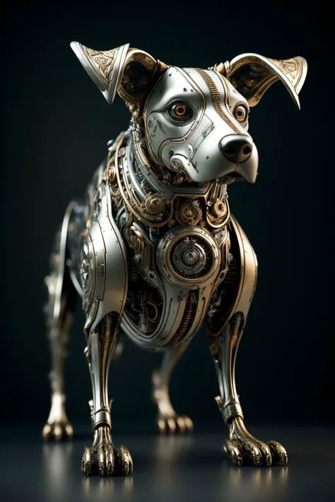 Mechanical Bird,((ultra realistic details)), shadows, octane_render, 8k, ultra_sharp, metal, ornaments_detailed, cold_colors, highly_intricate_details, realistic_light, glowing_eyes, neon_details, <lora:Mechanicaldog:0.7>, mechanical dog