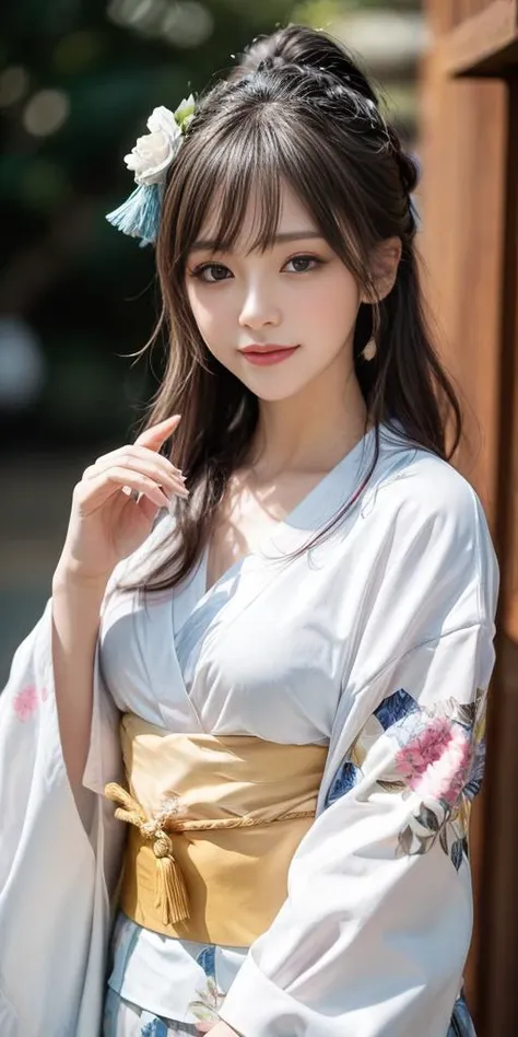 1girl,18s,light smile, best quality,realistic photo,(beauty hair,ostentatious hair accessories,gorgeous hair accessories,light smile:1.15),(slim waist:1.1),,light smile,happy,((((upper body,real face photo,background blur)))),big eyes,analog style,physically-based rendering,ultra-detailed,professional lighting, photon mapping,(bokeh),(RAW photo, best quality, masterpiece:1.3), (realistic, photo-realistic:1.3),detailed facial features,slim girl,tassel, innocent, bangs,(pureerosface_v1:0.90) ,(ulzzang-6500-v1.1:0.85),(looking at viewer,close in viewer:1.2),(front photo, front view:1.99), (clavicle, cleavage:1.10), <lora:TamaoTamamura:0.35>,
<lora:hashimoOO_kimono:0.1>, <lora:Kimono_v1:0.1>, <lora:Kimono_V20:0.1>, <lora:Kimono Dress by Stable Yogi:0.1>, <lora:new_hefu_:0.1>, <lora:realistic_kimono_clothes:0.1>, small breasts, TamaoTamamura, japanese clothes, wide sleeves, colorful kimono, sash, obi, yukat,show cleavage,show clavicle,(naked body with kimono clothes:1.99),kimono  style hair,