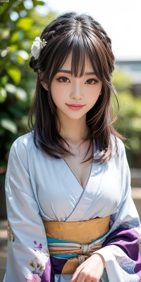 1girl,18s,light smile, best quality,realistic photo,(beauty hair,ostentatious hair accessories,gorgeous hair accessories,light smile:1.15),(slim waist:1.1),,light smile,happy,((((upper body,real face photo,background blur)))),big eyes,analog style,physically-based rendering,ultra-detailed,professional lighting, photon mapping,(bokeh),(RAW photo, best quality, masterpiece:1.3), (realistic, photo-realistic:1.3),detailed facial features,slim girl,tassel, innocent, bangs,(pureerosface_v1:0.90) ,(ulzzang-6500-v1.1:0.85),(looking at viewer,close in viewer:1.2),(front photo, front view:1.99), (clavicle, cleavage:1.10), <lora:TamaoTamamura:0.35>,
<lora:hashimoOO_kimono:0.1>, <lora:Kimono_v1:0.1>, <lora:Kimono_V20:0.1>, <lora:Kimono Dress by Stable Yogi:0.1>, <lora:new_hefu_:0.1>, <lora:realistic_kimono_clothes:0.1>, small breasts, TamaoTamamura, japanese clothes, wide sleeves, colorful kimono, sash, obi, yukat,show cleavage,show clavicle,(naked body with kimono clothes:1.99),kimono  style hair,