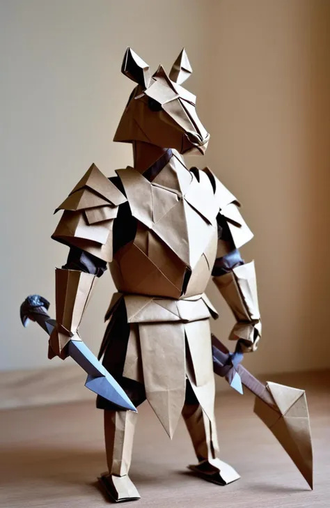 origami giraffe knight,armor,battleaxe,medieval castle,
