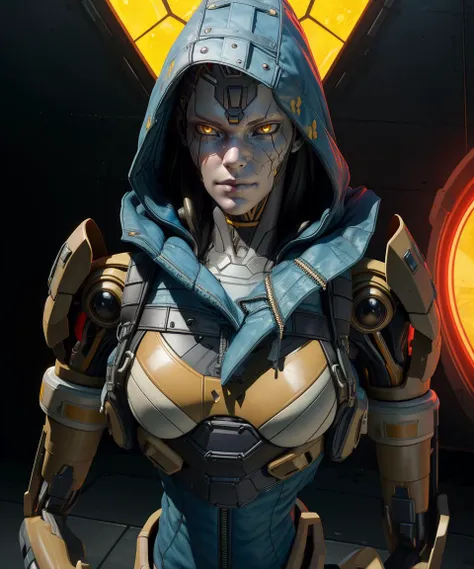 Ash,yellow eyes,
hood,robot joints,android,
standing,upper body,facing viewer,blank stare,
spaceship,lab,
(insanely detailed, beautiful detailed face,beautiful detailed eyes, masterpiece, best quality),<lora:AshAPL:0.8>,