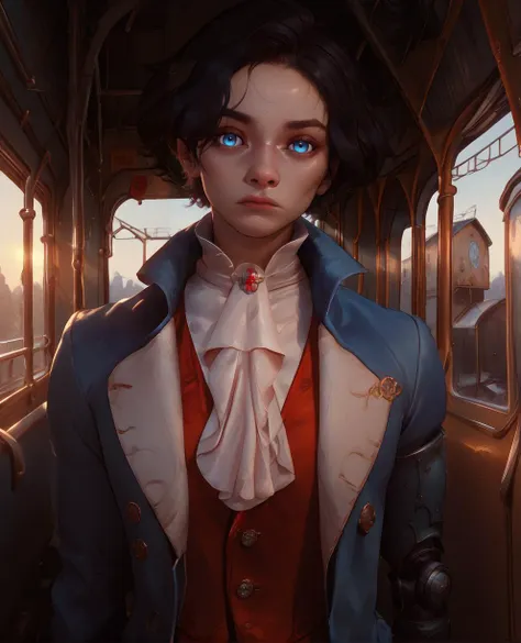 score_9,score_8_up,score_7_up,
carlolop,blue eyes,black hair,
blue coat,ascot,left mechanical arm,jewelry,
standing,upper body,expressionless,red vest,looking at viewer,
abandoned train station,night,
solo,<lora:carloLOP:1>,