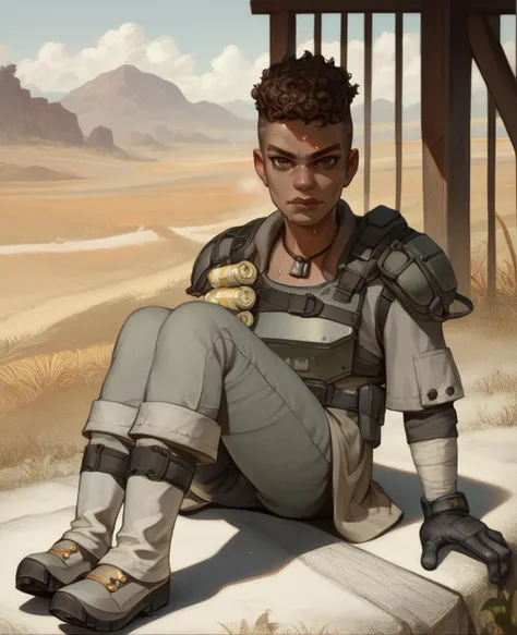 score_9,score_8_up,score_7_up,score_6_up,
BangaloreXL,brown eyes,
short curly hair,gloves,underpants,boots,skirt,
sitting,sweat,
tactical armor,grey tunic,black gloves,shoulder armor,looking at viewer,necklace,
plains,under shade,
<lora:Bangalore:1>,