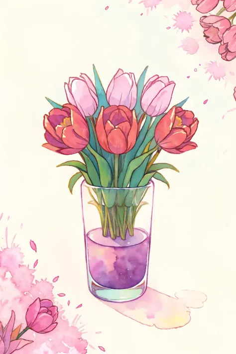 watercolor, tulip, flowers