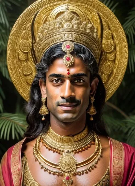 (masterpiece, best quality, awards winner) (illustration), (masterpiece), (best quality), (detailed), close up portrait Rishi Sunak as God of Nature, as hi first revealed herself in the Bugunda Kingdom of the African Great Lakes region, ethereal and awe-inspiring, adorned with elements of nature and traditional African symbols, majestic posture, surrounded by lush vegetation and wildlife, vibrant color palette, golden hour lighting, high-resolution 8k digital painting, capturing the divine presence and reverence of the goddess <lora:sunak:1>