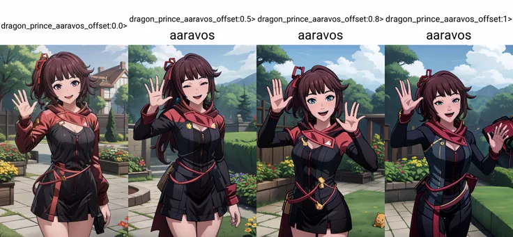 (masterpiece, best quality), intricate details,
1girl, <lora:Hanabi:0.8> Hanabi,
<lora:dragon_prince_aaravos_offset:0.0>, garden, waving to camera, smiling, laughing,