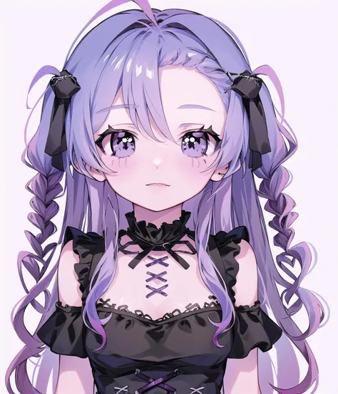 <lora:amiya_aranha_v1-000008:1>
(solo, 1girl:1.2),
(portrait),
simple background,
official art,
twintails, black dress, purple hair, purple eyes, corset piercing, multicolored eyes, spider girl, gradient eyes,
arms at sides,