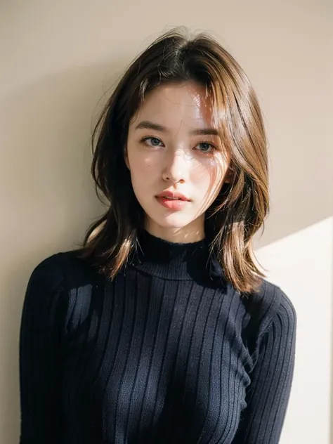 DV_Keeley_Vicious, wavy hair, ((blonde hair)), best quality, masterpiece, ultra high res, (photorealistic:1.2), 8K, raw photo, natural skin texture, dressing room, dynamic pose, soft lighting, (((film grain))), 1 woman, ((wearing black cropped sweater)) <lora:NegStd3:0.5>