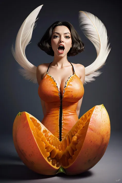 (Fantasy papaya masterpiece looks like a vagina, ethereal papaya fruit, wide eyes, open mouth, sharp teeth:1)