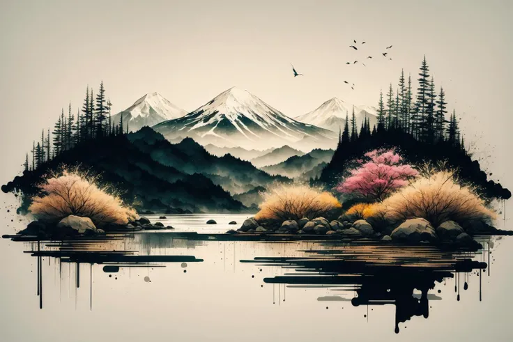 white background, scenery, ink, mountains, water, trees <lora:ink-0.1-3-b28-bf16-D128-A1-1-ep64-768-DAdaptation-cosine:1>