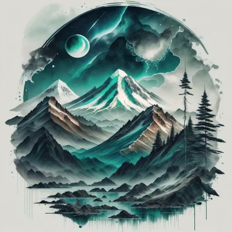 icy mountain top left, green forest, moon top right, stars, forest , scenery, ink, mountains, water, trees,(retrowave:0.1)
<lora:Ink scenery><lora:retrowave_0.12:0.5>