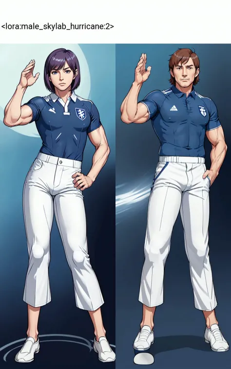 <lora:male_skylab_hurricane:2>, (mature muscular man:1.2), male, (very short hair:1.3), (blue soccer_uniform:1.2), (white_pants:1.3), (solo:1.5), full body, (from afar:1.5),(dynamic pose:1.5)