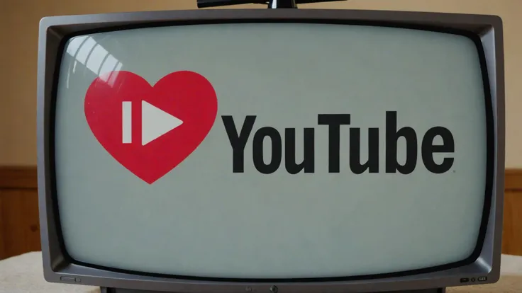 Photo of TV with heart text bubble that says "I love Youtube"