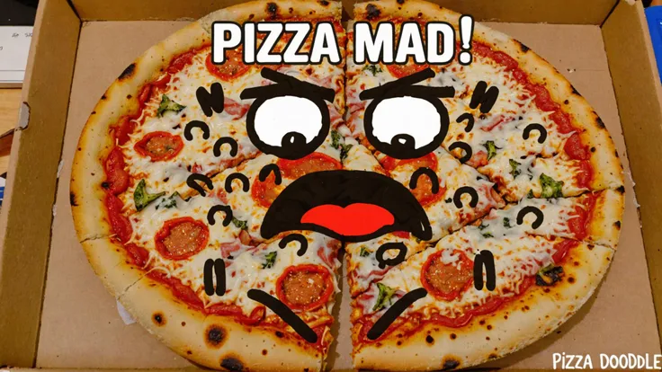 Photo doodle, pizza mad because its Friday,<lora:EMS-251553-EMS:1.000000>