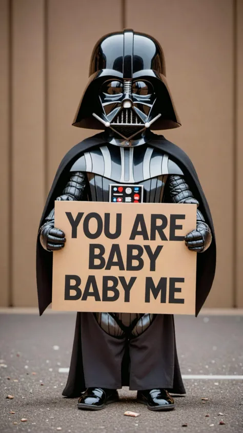 Photo of darth vader with a sign that says "you are baby me"