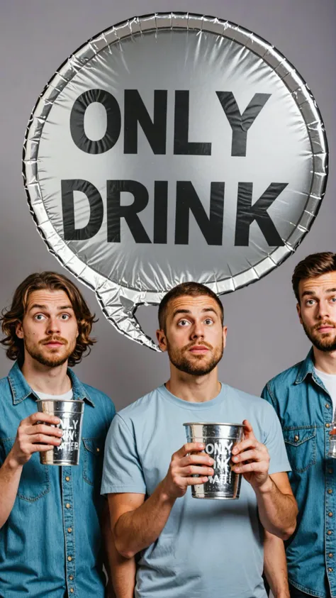 Photo of Conspiracy theorists with tin foil text bubble that says "only drink water"