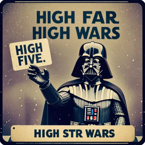Star Wars analog film photo Photo of darth vader with towelie in matrix with a sign that says "high five star wars" . faded film, desaturated, 35mm photo, grainy, vignette, vintage, Kodachrome, Lomography, stained, highly detailed, found footage . Space opera, galaxy far, far away, epic, iconic, cinematic, highly detailed