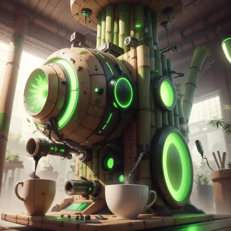 <lora:BambooTech-20:0.8>, bambootech , scifi, bamboo, fibers , 
coffee machine