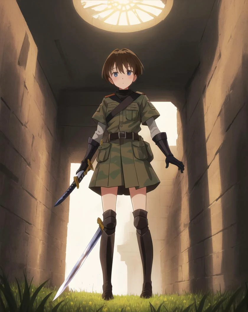 Kazeharu-30000, solo, 1girl, military girl, sword, special effect, black eyes, grassland, knight,
looking at viewer, from below,
beautiful eyes
<lora:gekidol-lora-30000:1:0.75>