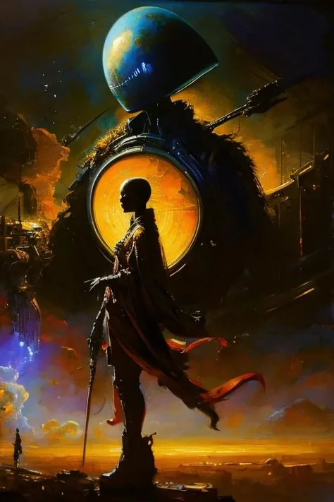masterpiece painting, portrait of alien posing in front of flying saucer, in rembrandt style, brush strokes, grim colors, painted by Wadim Kashin <lora:LostDepthStyle-000004:0.7>, <lora:LostDepthStyle:0.7>