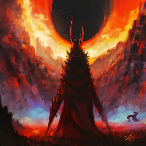 demon, dragon, from behind, grass, (horror,red theme) , loststyle, mask, monster, skull, solo, standing, starry sky, weapon, fire,<lora:LostDepthStyle:0.77>