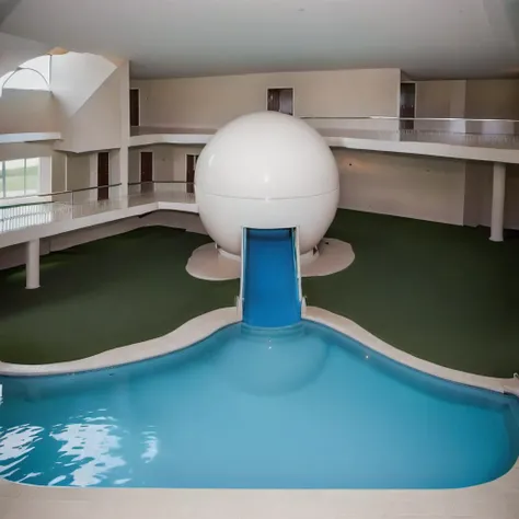 indoors, sofa, swimming pool, mezzanine floor, railings, grass, flourescent lights, water slide, stairs, (ball, sphere:1.2)
<lora:Liminal_Spaces_XL:1>