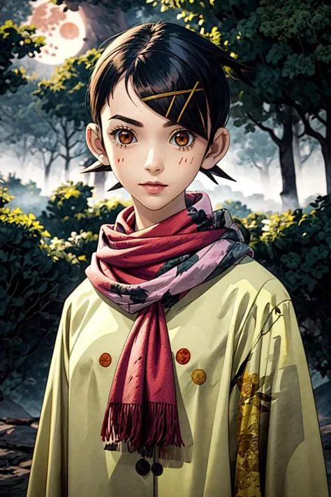 (masterpiece:1.2), ultra detailed, <lora:KafukaFuura:0.95>, KafukaFuura, coat, scarf, dark forest, fog, bloodmoon, night, best quality, looking at the viewer,, <lora:Adddetail:0.8>