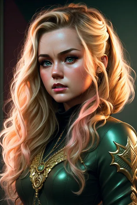 brecbella-700-1200, young beautiful blonde whith pale pink lips, posing in rich dark green, gold and reddish renaissance clothing with some highly detailed rhinestones, pale pink lips, standing, looking at the camera, realistic photography, studio lighting, 4k, sf, intricate artwork masterpiece, ominous, matte painting poster, golden ratio, trending on cgsociety, intricate, epic, trending on artstation, by artgerm, h. r. giger and beksinski, highly detailed, vibrant, production cinematic character render, ultra high quality model