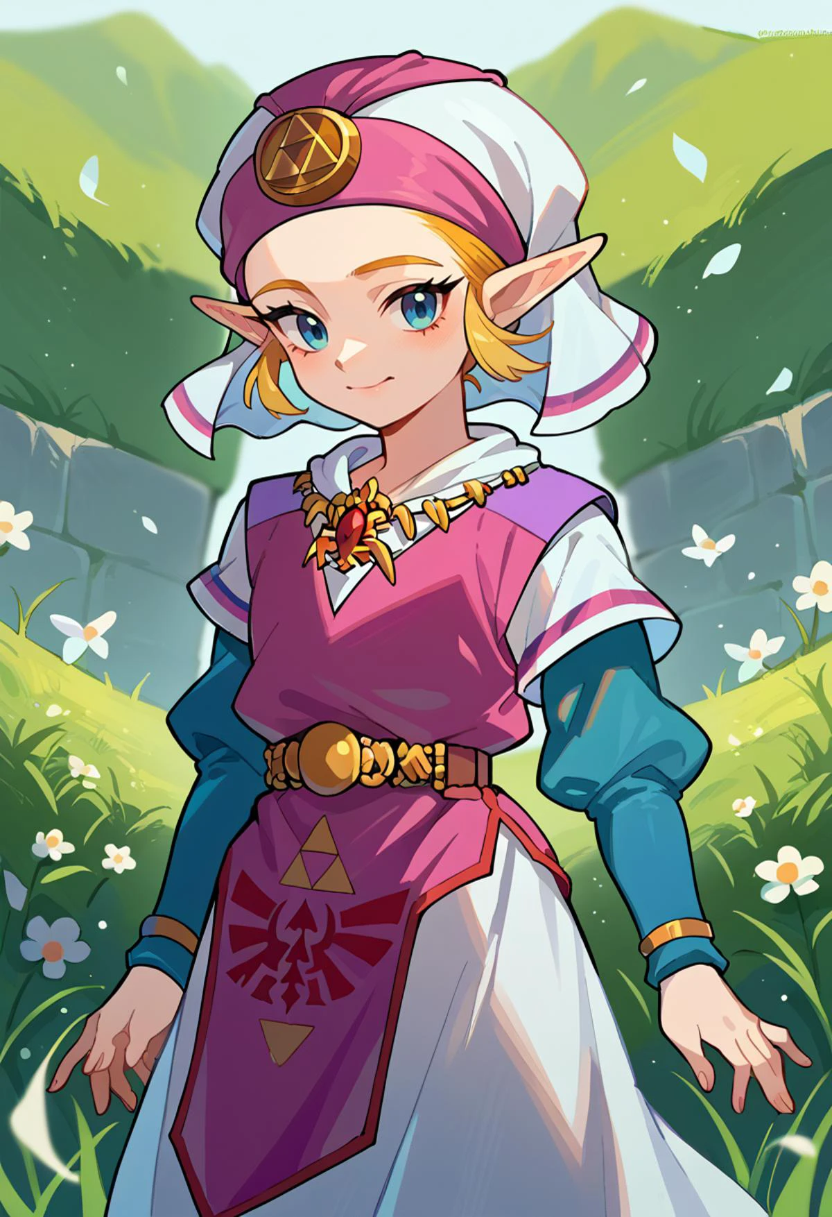 solo, <lora:ootyoungzelda:1> ootyoungzelda, light smile,, score_9, score_8_up, score_7_up, source_anime,