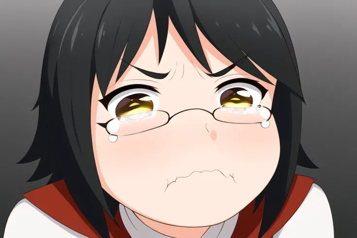 <lora:merrytail_aqua_crying_meme_v02-05:0.7> 1girl, closed mouth, tears, wavy mouth, tearing up, pout, :i, meme, :t, parody, frown, v-shaped eyebrows, crying, sad, crying with eyes open, puffy cheeks, <lora:zgenka-10:0.8> zgenka, glasses, yellow eyes, black hair, short hair, ahoge,