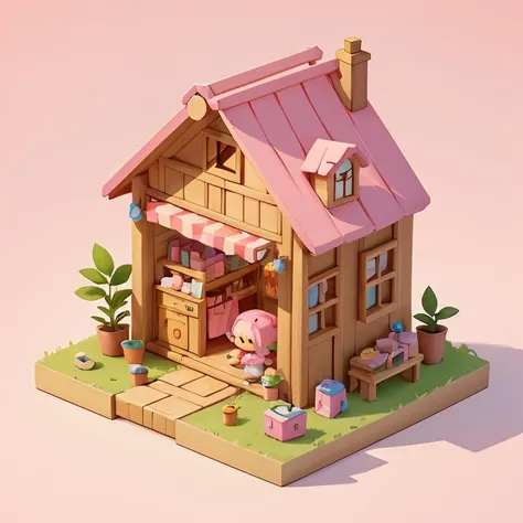 little house, cute, 3d, blender, isometric, chibi, toys, pink color, high quality, blur background, good light, clean background,<lora:20231023-1698031124661:0.3>