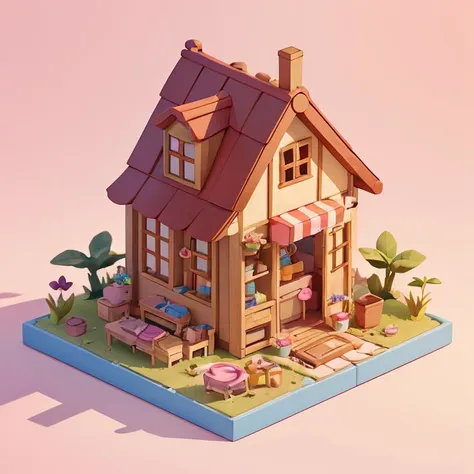 little house, cute, 3d, blender, isometric, chibi, toys, pink color, high quality, blur background, good light, clean background,<lora:20231023-1698031124661:0.3>