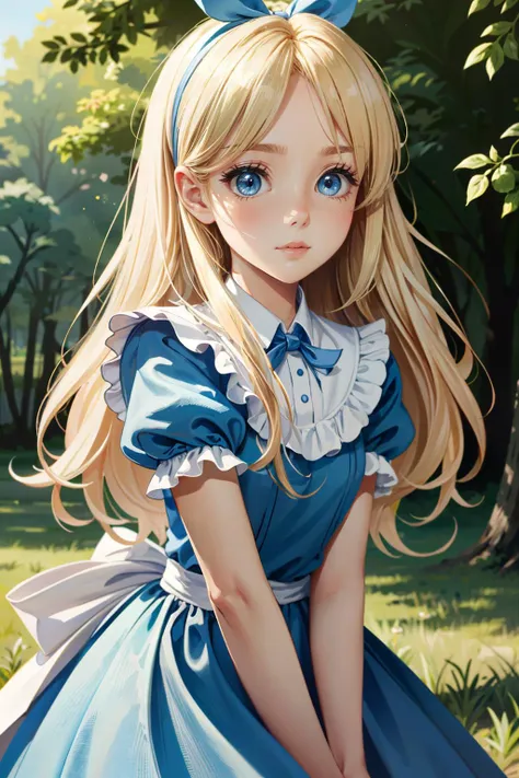 ((ultra detailed, masterpiece, best quality))
<lora:DisneyAlice:0.9>
DisneyAlice, 1girl, solo, long hair, blonde hair, blue eyes, headband, bow, cute, blush, pose