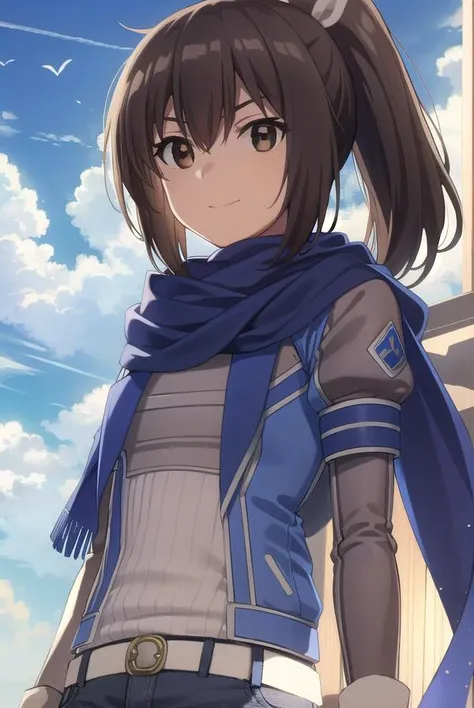 bofurisally, <lora:bofuri sally s2-lora-nochekaiser:1>,
sally, long hair, brown hair, (brown eyes:1.5), ribbon, hair ribbon, ponytail, smile,
BREAK gloves, shorts, scarf, blue scarf, shirt, white shirt, puffy sleeves, long sleeves, belt, denim shorts,
BREAK outdoors, nature, forest, sun, sky, clouds, trees, grass,
BREAK looking at viewer,
BREAK <lyco:GoodHands-beta2:1>, (masterpiece:1.2), best quality, high resolution, unity 8k wallpaper, (illustration:0.8), (beautiful detailed eyes:1.6), extremely detailed face, perfect lighting, extremely detailed CG, (perfect hands, perfect anatomy),