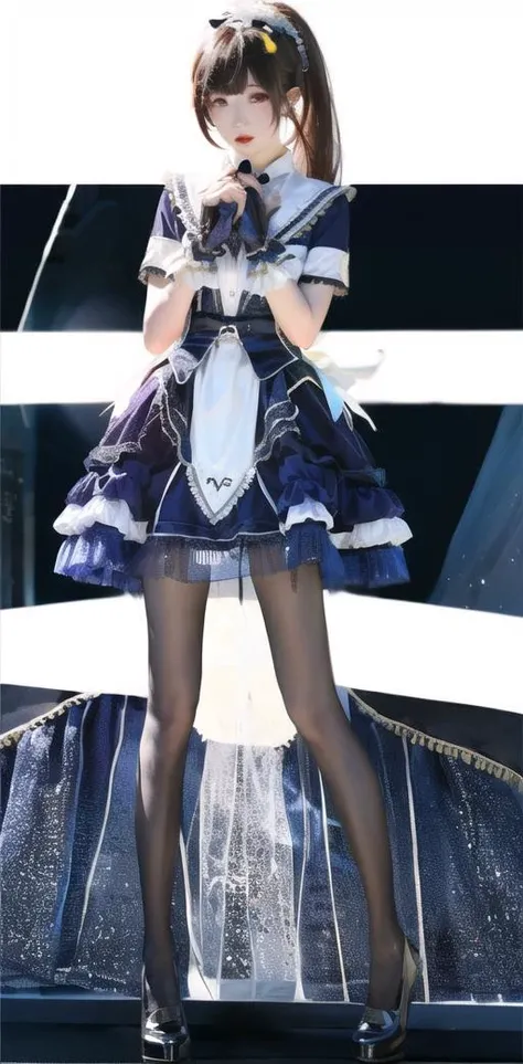 (best quality:1.1), realistic, 1girl, idol_singing_costume,black pantyhose, ponytail, purple dress, <lora:idolSingingCostume_divided:0.8>, (hdr:1.2), <lora:pantyhose_v25:0.8>,