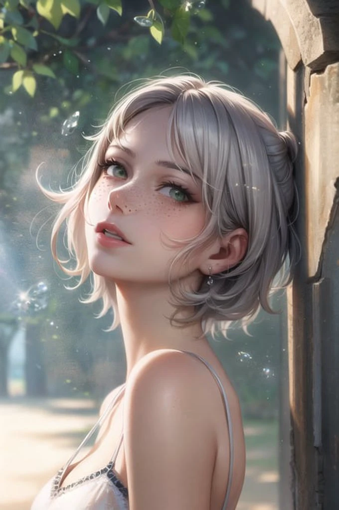 masterpiece, best quality, hyperrealistic,
1girl, ancient greek, medium closeup portrait, freckled face,
beautiful detailed eyes, perfect face, beautiful detailed face, looking at viewer, arms up,
photo fine print, amazing sharp focus, ultra detailed, soft skin,
short hair, silver hair,
green eyes,
sexy camisole,
sun flare, floating particles, majestic atmosphere, elaborate background, arch,
<hypernet:sxzBloom_sxzBloom:0.3>