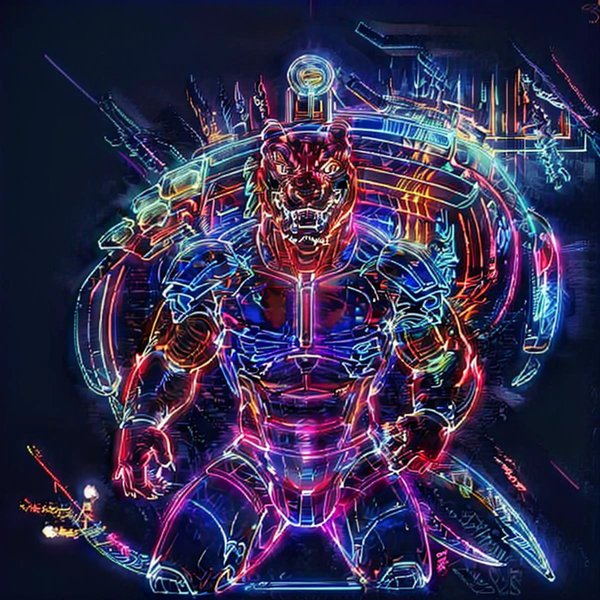 score_9, score_8_up, score_7_up, score_6_up, score_5_up, score_4_up,
8K CGI video game, powerful muscular build, muscular male, bara, side lighting, rim lighting, cinematic lighting, In'ei, (highly detailed), (Masterpiece), beautiful details, crisp, chiaroscuro, anime style, digital illustration, deep metallic colors, bright vivid colors, intricate detail, detailed background,
(character is (genghis rex, dinosaur, tyrannosaurus rex, muscles, muscular, dinosaucers, futuristic armor, armor, sharp teeth, colored lines, villain, )),
((in the style of and art by racoon21, null ghost, taran fiddler, ruaidri, yupa, kiyosan, jiandou, darkgem, ReptileCynrik, FrAnubis, Pino Daeni, Raphael, Leonardo da Vinci, midjourney, Thomas Kinkade, James Gurney, Frank Lloyd Wright, )),
<lora:GenghisRex:0.85> <lora:add_detail:0.35> <lora:add_sharpness:0.15> <lora:EyesGen:0.25> <lora:YQ_MaterialEnhancer_:0.35> <lora:waterVFX:0.35> <lora:shineglasscd:0.5> shineglasscd <lora:hologram02:0.5> <lora:neonlight_V1_loha:1> neonlight\(ttp\)