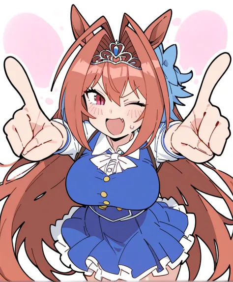 best quality,flat_color,
1girl,daiwa scarlet (umamusume),straight_hair,long_hair,(winking),one_eye_closed,pointing_at_viewer,open_mouth,happy,