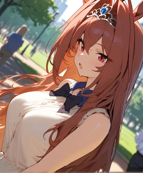 best quality,masterpiece,dutch_angle,solo_focus,blurry,
1girl,daiwa scarlet (umamusume),straight_hair,long_hair,park,