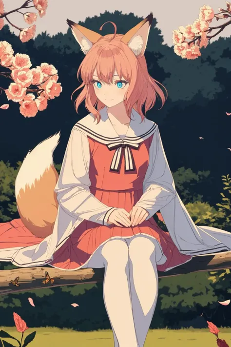 1girl,butterfly,flower,solo,bug,blurry,bangs,sitting,dress,animal,outdoors,smile,day,tree,blush,water,branch,sky,ahoge,petals,ribbon,animal ears,long hair,hair flower,depth of field,hair ornament,blue eyes,very long hair,long sleeves,blonde hair,red flower,blurry foreground,closed mouth,in tree,blue butterfly,looking away,animal ear fluff,pink flower,red dress,blurry background,sitting in tree,fox ears,cat ears,korean clothes,white flower,, solo,full body,
,art by Cornflower,dreamy,(pilyeon),(extremely detailed CG unity 8k wallpaper, masterpiece, best quality, ultra-detailed, best shadow),
,(best illumination, an extremely delicate and beautiful),beautiful detailed glow,dynamic angle,
,(beautiful detailed face, beautiful detailed eyes),High contrast,(1girl:1.5),braided hair one side,
,(iridescent hair:1.2),pink hair,,(fox_ears ,hime_cut,,)
(white pantyhose:1.2),1 girl Wearing Transparent Greek dress,(transparent:1.3),purple eyes,<lora:BARD713V3:1>