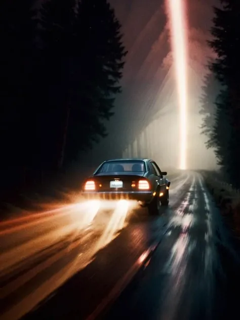 panosstyle, style, film,
a car is driving down a dark misty road at night , film, light streaks
side view,
<lora:version10:0.75>