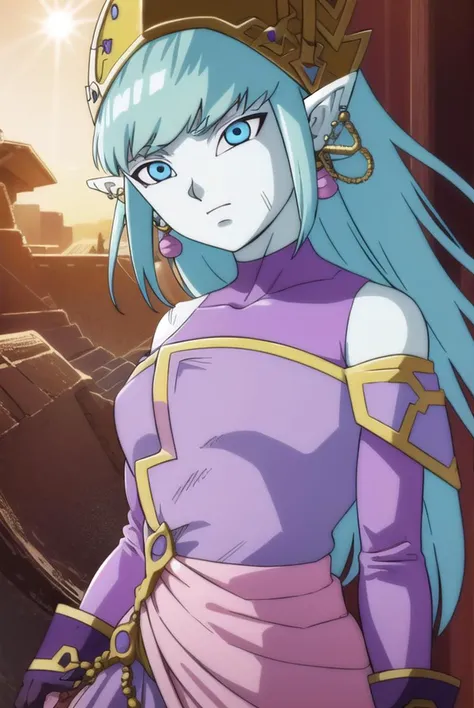 dragonballaeos, <lyco:dragonballaeos-lyco-nochekaiser:1>, 
aeos formtwo, long hair, gloves, jewelry, blue hair, earrings, pointy ears, pants, aqua hair, (colored skin:1.5), baggy pants, dress, (purple dress:1.5), leotard, (pink leotard:1.5),
BREAK ,
BREAK outdoors, space, star \(sky\), sun, 
BREAK looking at viewer,
BREAK <lyco:GoodHands-beta2:1>, (masterpiece:1.2), best quality, high resolution, unity 8k wallpaper, (illustration:0.8), (beautiful detailed eyes:1.6), extremely detailed face, perfect lighting, extremely detailed CG, (perfect hands, perfect anatomy),