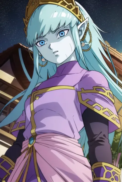 dragonballaeos, <lyco:dragonballaeos-lyco-nochekaiser:1>, 
aeos formtwo, long hair, gloves, jewelry, blue hair, earrings, pointy ears, pants, aqua hair, (colored skin:1.5), baggy pants, dress, (purple dress:1.5), leotard, (pink leotard:1.5),
BREAK ,
BREAK outdoors, space, star \(sky\), sun, 
BREAK looking at viewer,
BREAK <lyco:GoodHands-beta2:1>, (masterpiece:1.2), best quality, high resolution, unity 8k wallpaper, (illustration:0.8), (beautiful detailed eyes:1.6), extremely detailed face, perfect lighting, extremely detailed CG, (perfect hands, perfect anatomy),