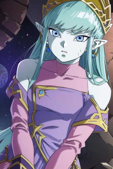 dragonballaeos, <lyco:dragonballaeos-lyco-nochekaiser:1>,
aeos formtwo, long hair, gloves, jewelry, blue hair, earrings, pointy ears, pants, aqua hair, (colored skin:1.5), baggy pants, dress, (purple dress:1.5), leotard, (pink leotard:1.5),
BREAK ,
BREAK outdoors, space, star \(sky\), sun,
BREAK looking at viewer,
BREAK <lyco:GoodHands-beta2:1>, (masterpiece:1.2), best quality, high resolution, unity 8k wallpaper, (illustration:0.8), (beautiful detailed eyes:1.6), extremely detailed face, perfect lighting, extremely detailed CG, (perfect hands, perfect anatomy),