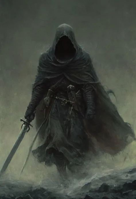 a terrible terrifying fight scene between an honorable knight and a hooded assassin dragging us with swords and daggers, ,end of hopes ,silence, extremely detailed,dark,sad, easynegative, digital artwork by Beksinski, extremely detailed, dark, chiaroscuro, low-key,in the style of Kelly Slater ,style by Kelly Slater,closeup,digital artwork by Beksinski, style of Kelly Slate