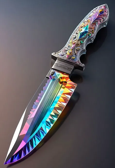 A transparent knife made out of crystal, ultra detailed, enhanced, prismatic colors